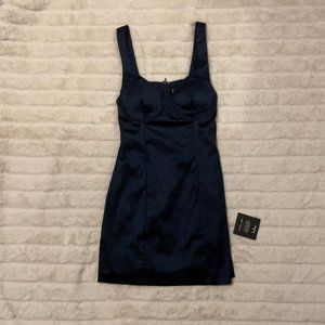 Navy Blue Satin Bustier Dress